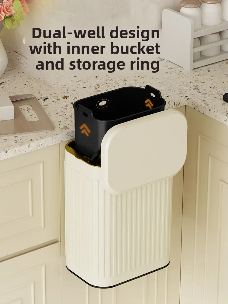 Stainl Steel Desktop Kitchen Tra Can Wall Mounted Cabinet Door Toilet Storage Buet Home Use with Cover Household Clean...