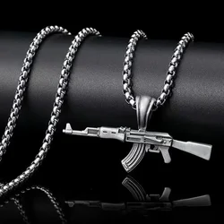 Fashionable and Domineering Ak-47 Submachine Gun Pendant Necklace Suitable for Men\'s Personalized Hip-Hop Rock Punk Jewelry