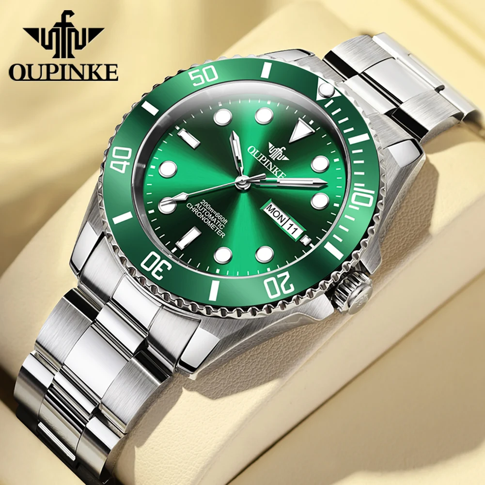 OUPINKE Men's Watches 200m Waterproof High Quality Automatic Mechanical Watch 316 Stainless Steel Strap Diving Watch Sapphire