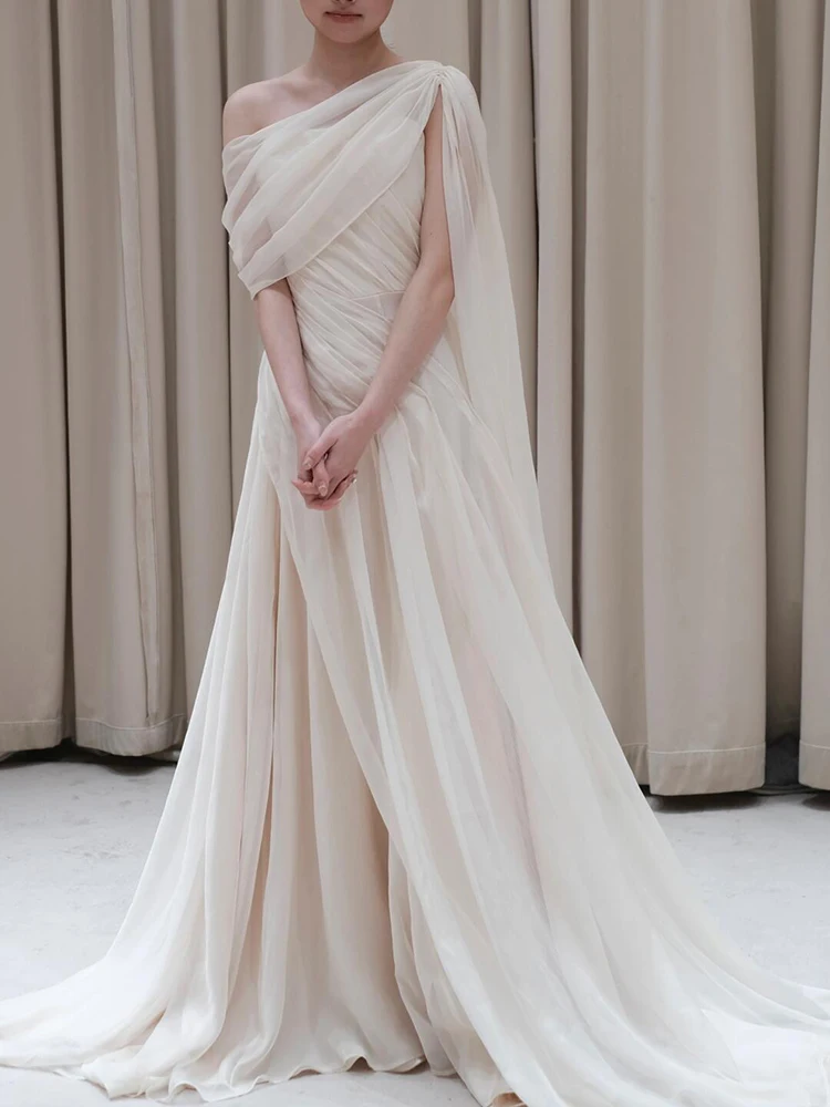 

Ele One-oulder Wedding Dr Luxury Long Tail out Door Bride-to-be Robe Chinese Sle Polyester Long Skirt Wedding Gown