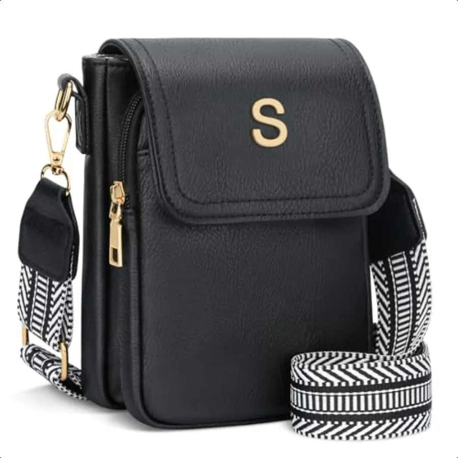 

Small Personalized Initial Crossbody Bag for Women Cell Phone Leather Purse Wallet Birthday Gift Black S