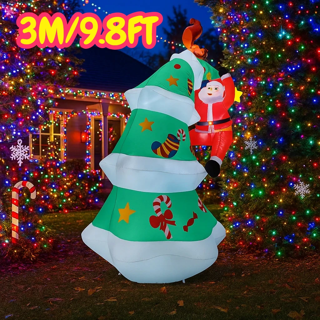 3M/9,8 pies inflable Santa Claus árbol trepador luces de ardilla LED decoraciones para el hogar juguetes patio Navidad vacaciones iluminación adornos