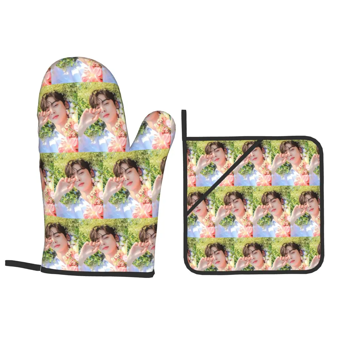 Cha EunWoo Kpop Astro Oven Mitts and Pot Holder Sets of 4 for Baking Kitchen Cooking BBQ Resistant Non-Slip Gloves