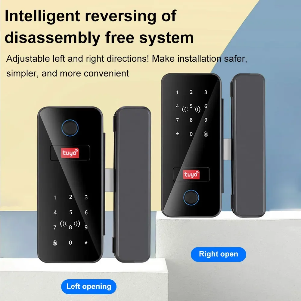 Tuya Smart Life Bluetooth Glass Door Lock Digital Biometric Fingerprint Glass Lock No-Drill supports Gateway App Remote Control