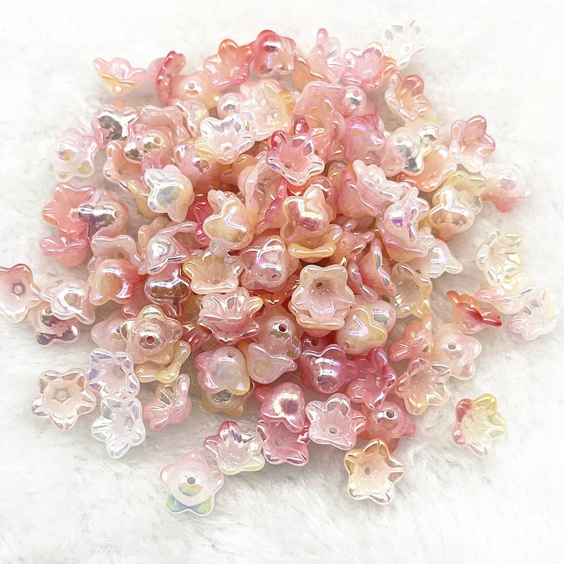 50PCS 7x13mm Gradual Change Acrylic Bellflower Beads Caps Jewelry Findings Charms Bracelets Spacer Beads For Jewelry Making