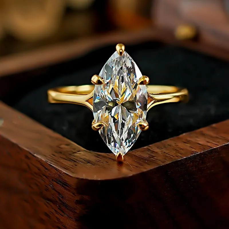 Luxury Solid Platinum PT950 18K gold Women's 7*14 horse eye diamond ring ins wind wedding ring