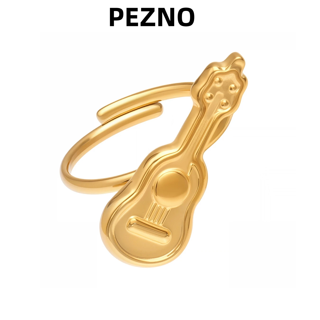 

PEZNO Gold Plated Stainless Steel Guitar Shape Open Ring Music Style Fashion Jewelry For Men Women Daily Party