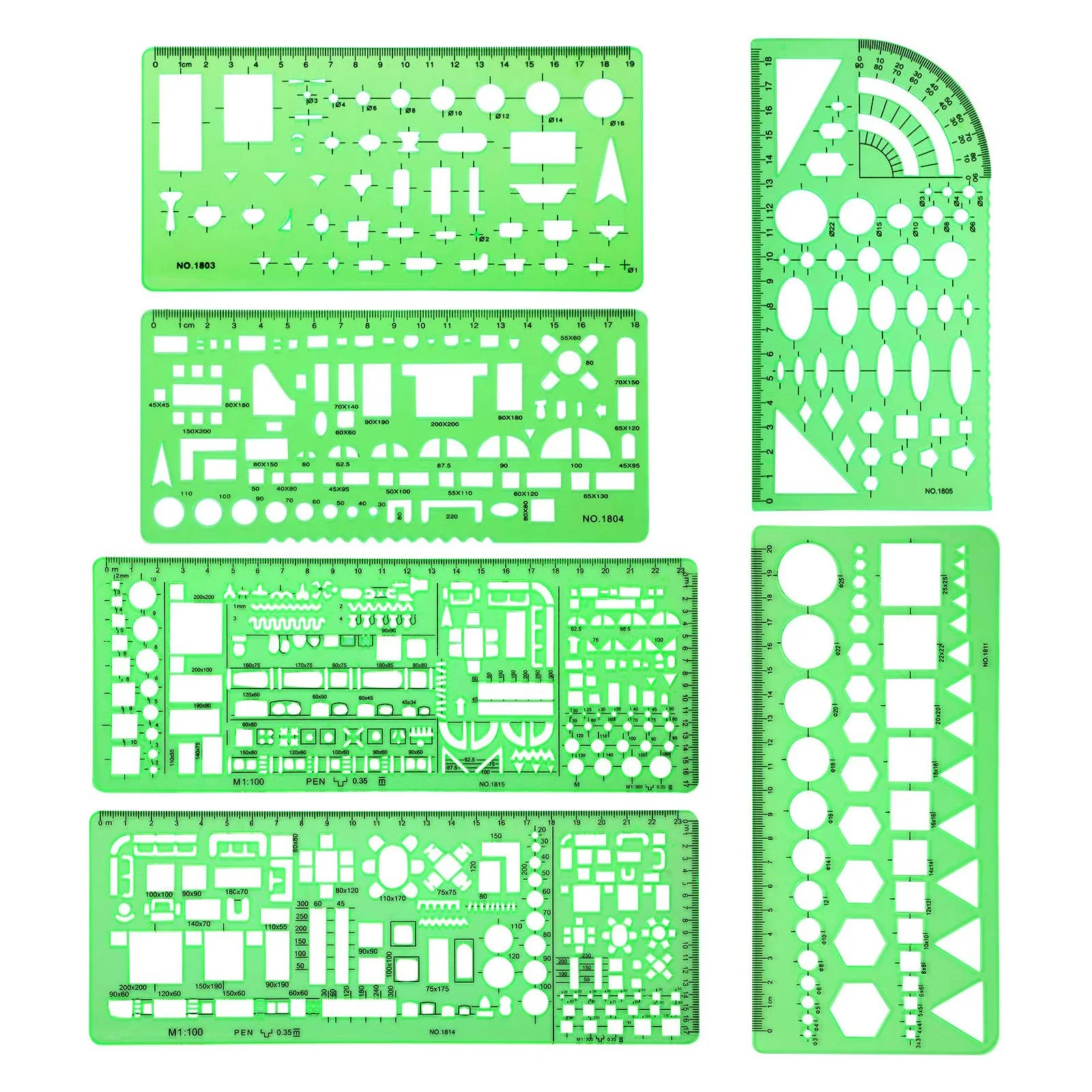 6 Pcs Architect Multi Purpose Drawing Template Painting Measuring Template for Building Formwork Drawings Templates