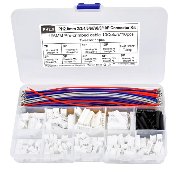 ชุดขั้วต่อแบบตรงพร้อมปลอกพลาสติก PH2.0MM ระยะห่าง 2345678910P พร้อมสายไฟ 165MM 10 สี