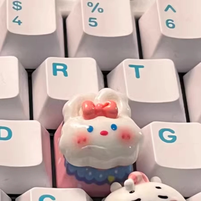 White Rabbit Keycap Cross Axis Mechanical Keyboard Universal Keycap Accessories Cartoon Animal Handmade Customized Keycap Gift