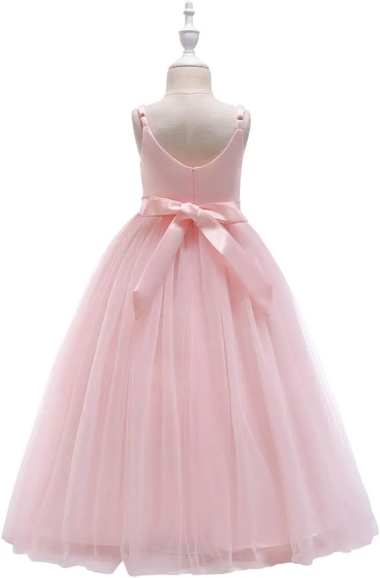 Gaun Tulle Tali Spaghetti untuk Pengiring Pengantin, Gaun Pesta Pernikahan Model A-Line, Gaun Putri untuk Pesta Ulang Tahun, Gaun Ball Gown untuk Anak Perempuan