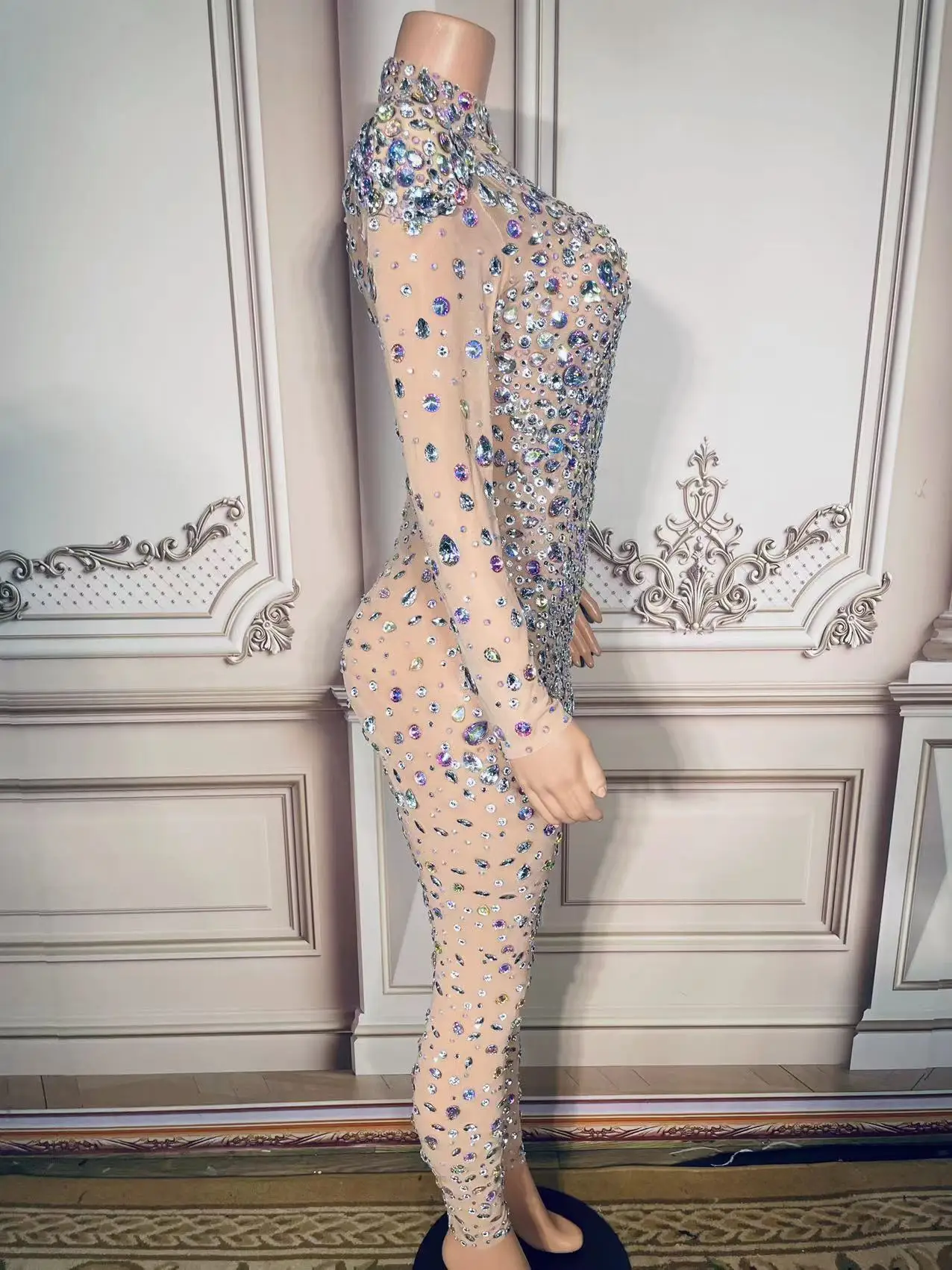 Handmade AB Rhinestones Colorful Jumpsuit Dancer Prom Performance Celebrate Outfit Evening Birthday Big Stones Costumes Jumpsuit