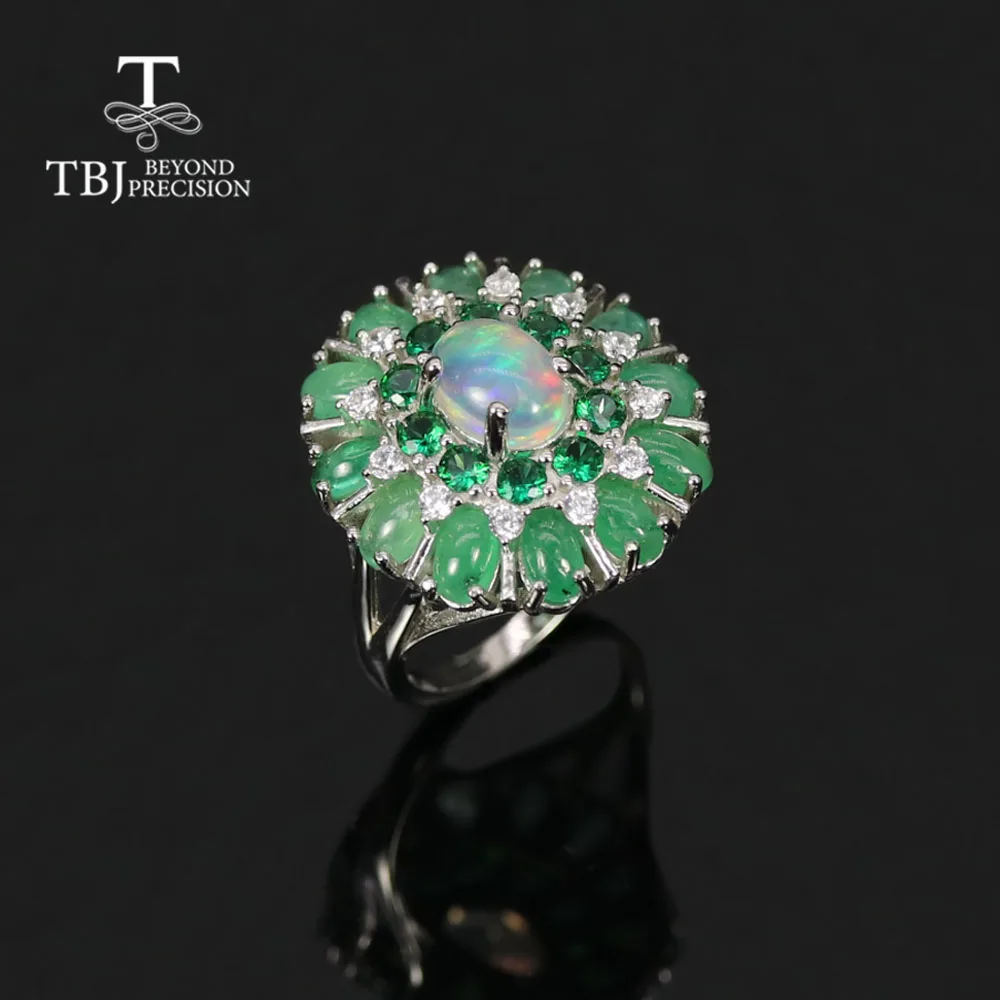 

Luxury design Natural Opal Emerald Ring 925 sterling silver Fine jewelry women anniversary party gift