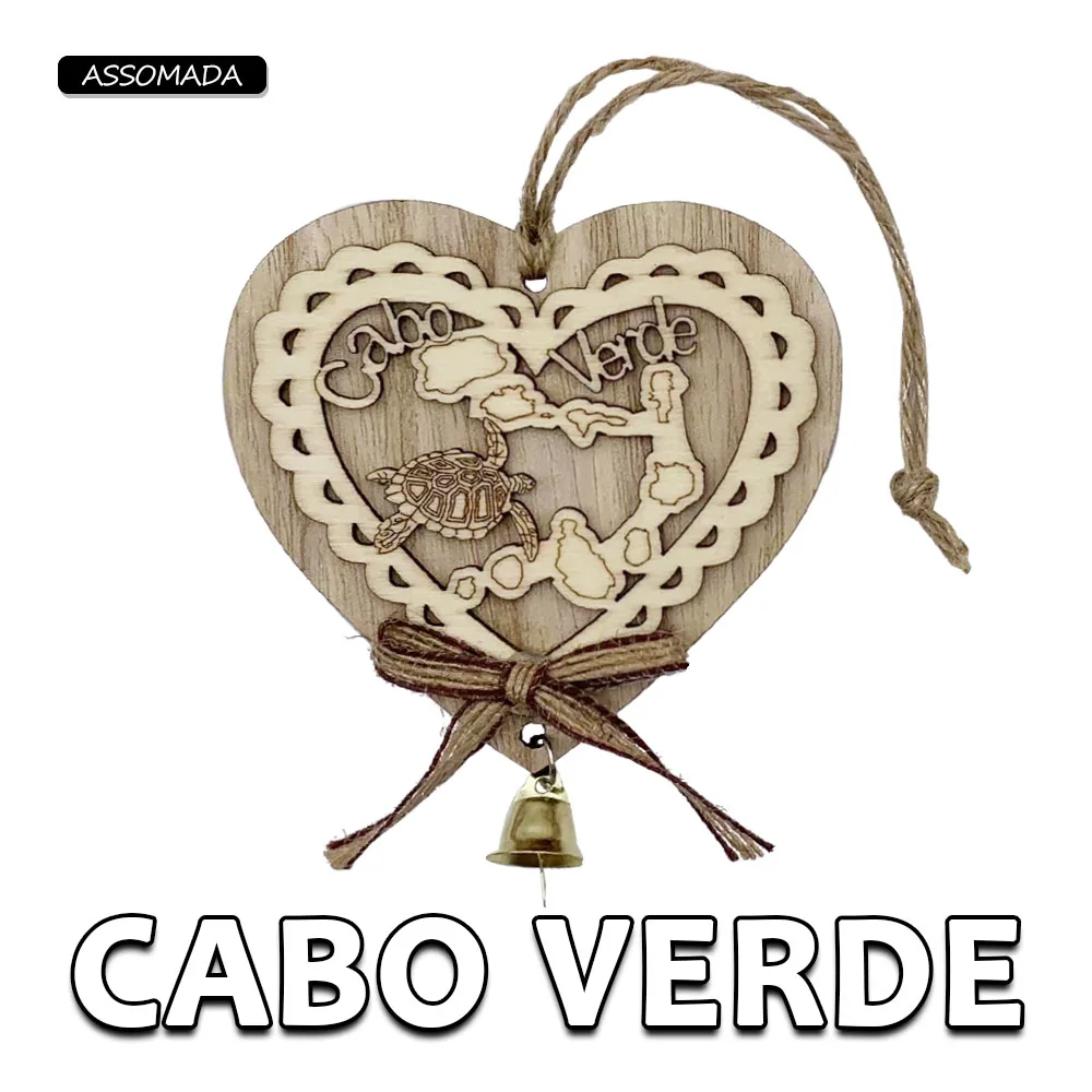 Heart Cabo Verde Car Pendant Wood Ornamento Doors Windows Walls CAPE VERDE Island Charms Map Travel Souvenir Decoration Gift