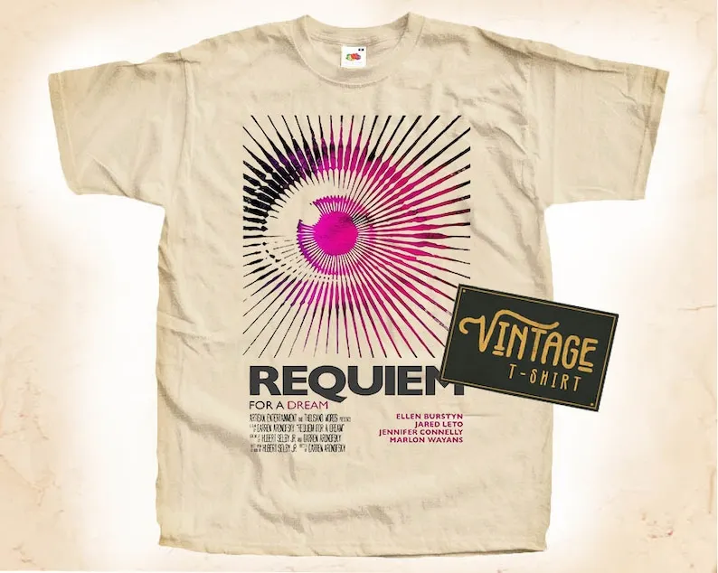 

Requiem For A Dream V4 T shirt Tee Natural Vintage Cotton Movie Poster Beige All Sizes