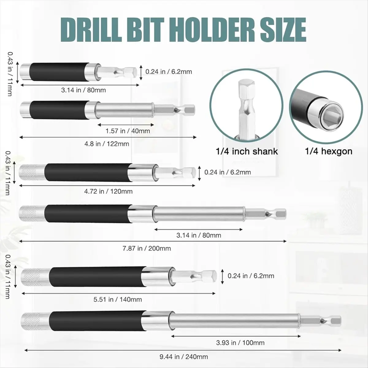 A24I 6pcs Scalable Magnetic Drive Guide Drill Bit Tip Holder, 80/120/140mm Screwdriver Bit Holder Extension Bar Adapter