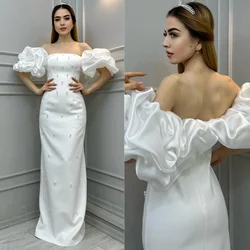 Customized  Satin Pearl Pleat Beach A-line Off-the-shoulder Bespoke Occasion Gown Long Dresses Saudi Arabia