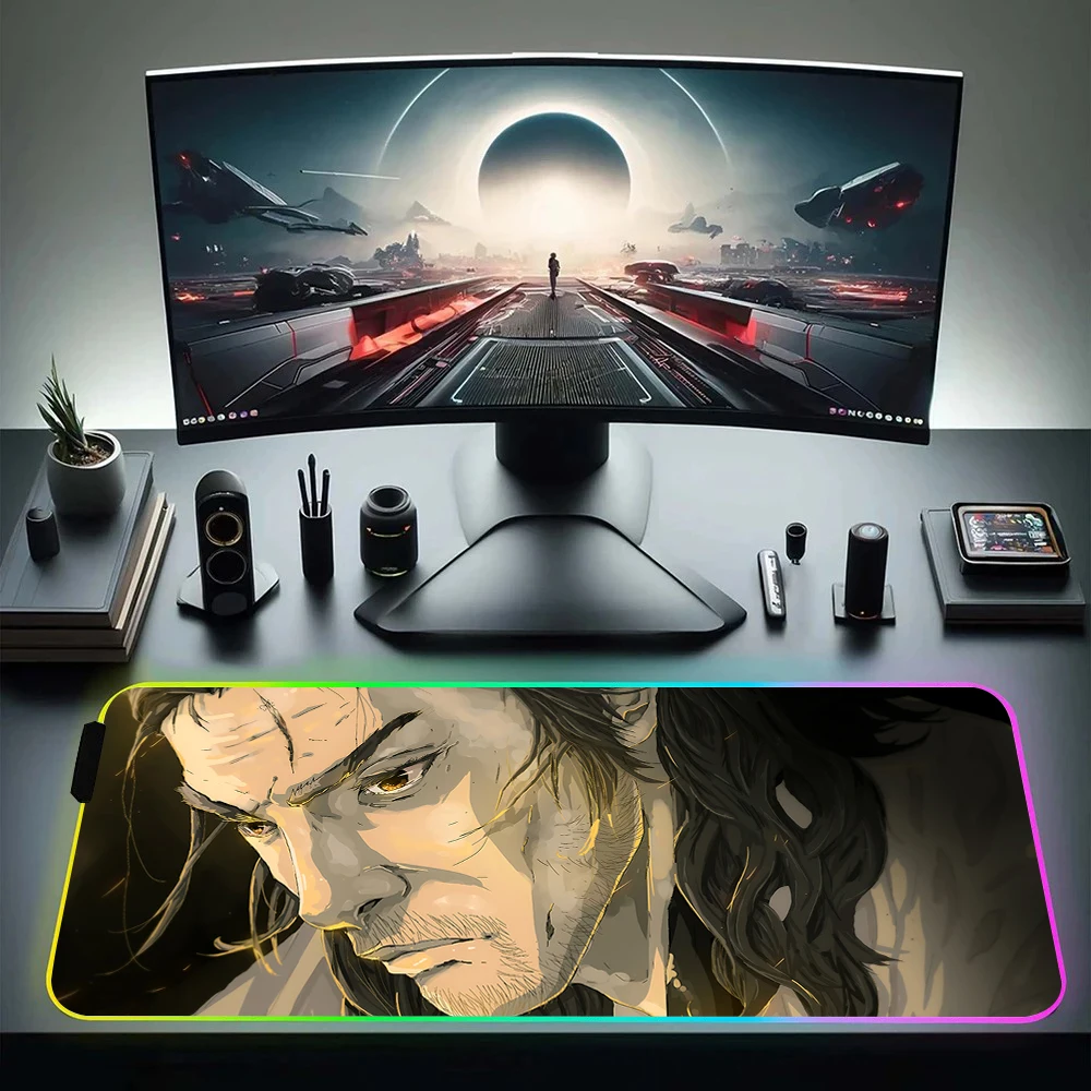 Comic Vagabond Miyamoto Musashi RGB Pc Gamer Keyboard Mouse Pad Mousepad LED Glowing Mouse Mats Rubber Gaming Computer Mausepad