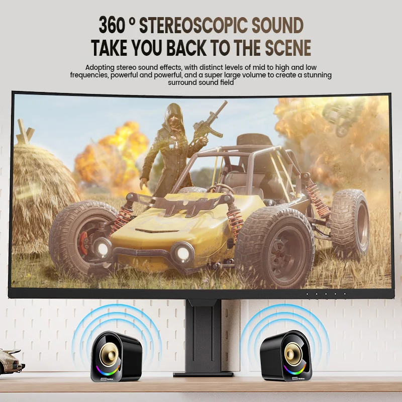 سماعات ألعاب الكمبيوتر المكتبي Lenovo A02 سلكية/بلوتوث RGB تأثيرات الإضاءة الملونة HIFI 360 °   مكبر صوت مجسم