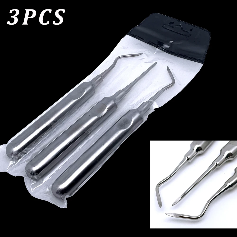 

3Pcs Dental Tools Teeth Extraction Tooth Extracting Forceps Curved Root Lift Elevator Stainless Steel