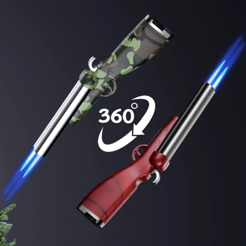 

2025 Windproof Open Flame Double-barrel Hunting Gun Lighter Metal Inflatable Blue Fire Cigarettes Lighters & Smoking Accessories