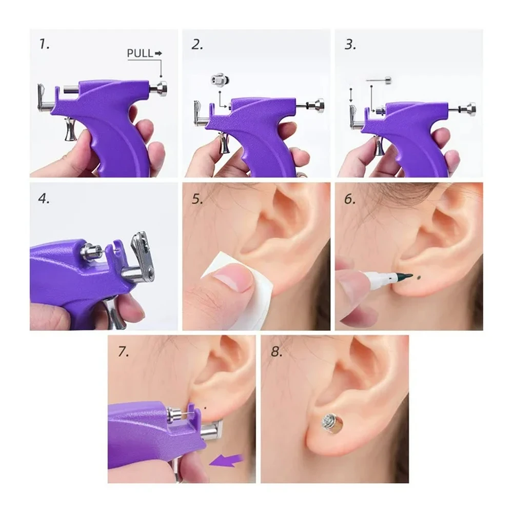 Professional Ear Piercing Kit Ear Studs Piercing Tool Set Ear Nose Navel Body Piercing Machine Unit Tool Kit Safety Pierce Tool