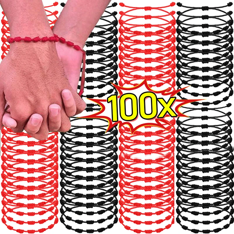 100PC 7 Knot Red String Bracelet For Couple Rope Braided Bracelets Protection Good Luck Amulet for Success Handmade Jewelry Gift