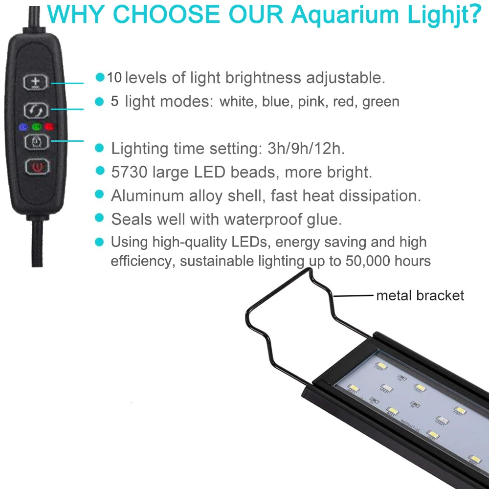 60-120CM Led Aquarium Light Big Fish Tank Rectangle Aquarios Para Peixes Acquario Decoration Accessoires Clip Luz Acuario