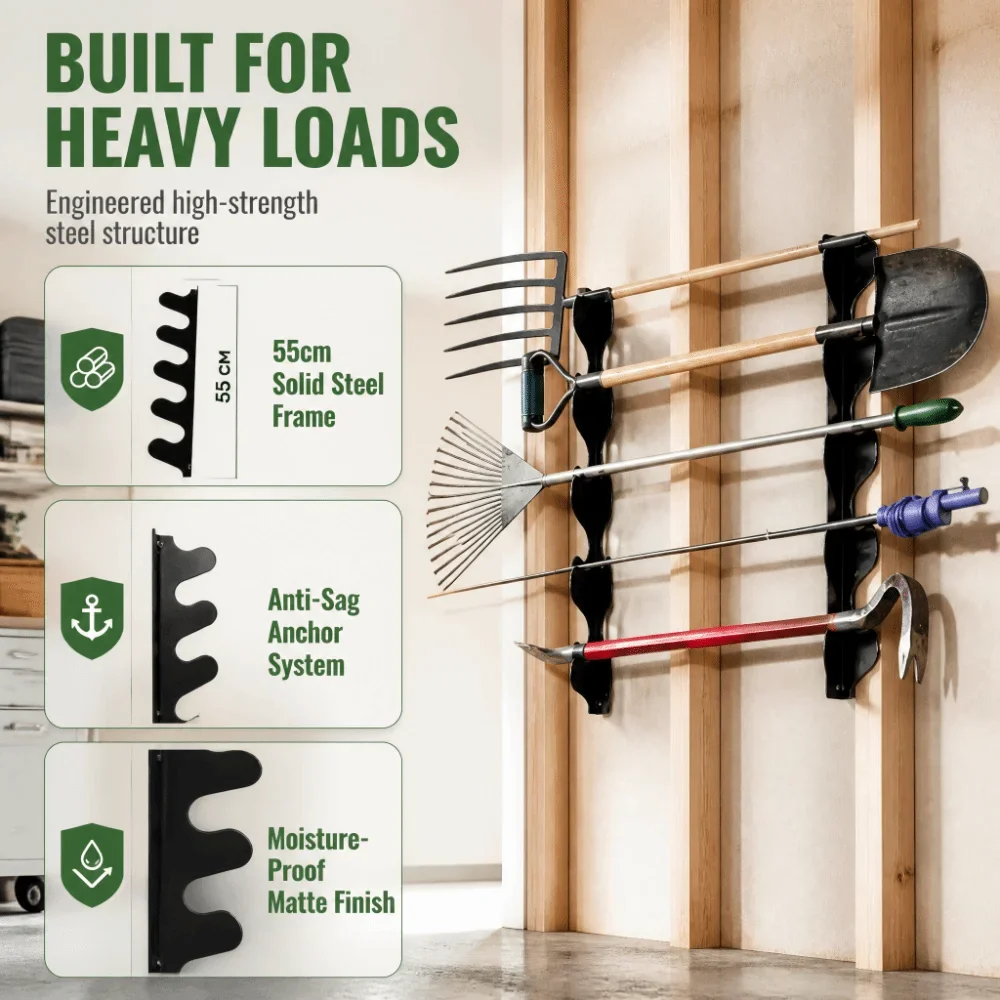 55cm Garden Tool Storage Rack Space-saving Heavy-duty Garage Wall‑Mount Organizer Easy Installation Sturdy Metal