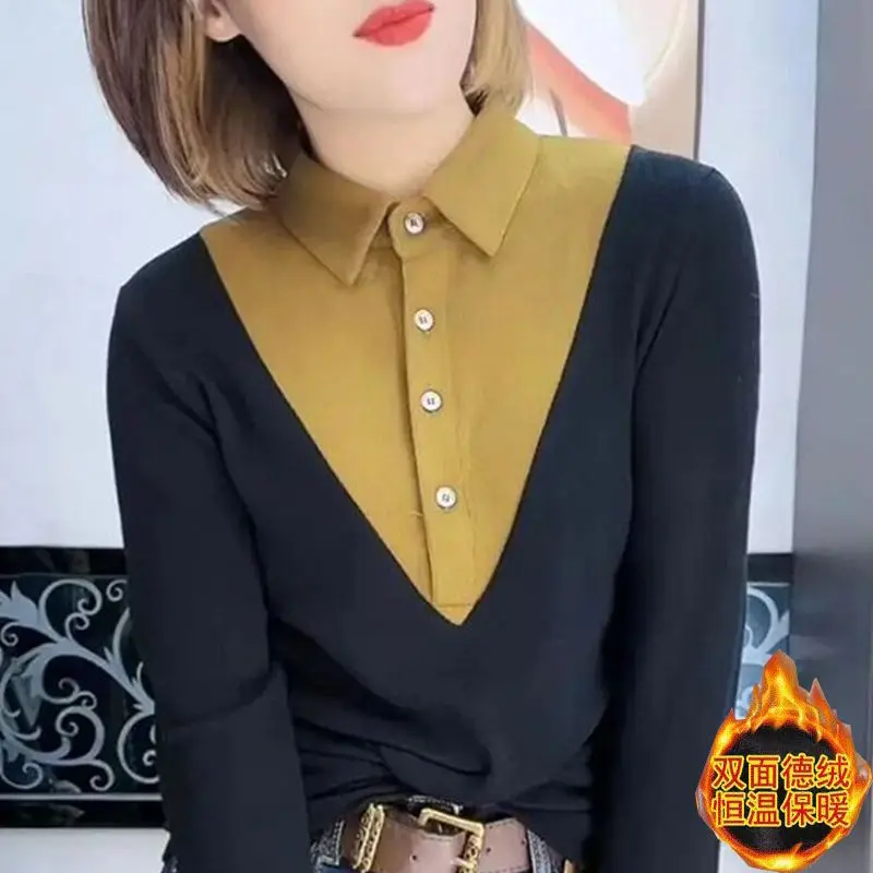 

Женская одежда, универсальные лоскутные контрастные винтажные топы, осень-зима, новые футболки с длинными рукавами больших размеров в стиле Харадзюку, повседневная мода