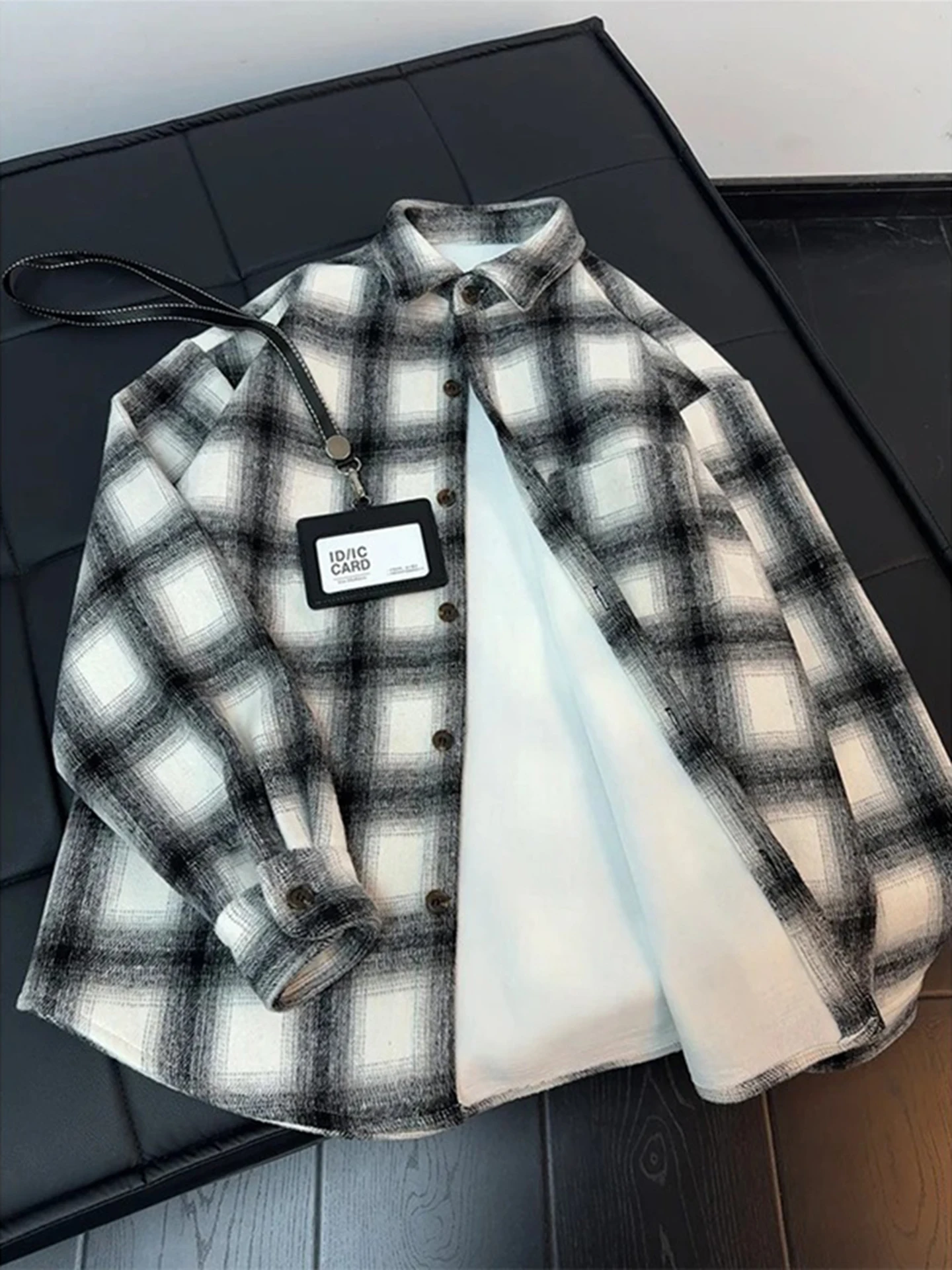 

Thiened Fce Long Sve Plaid irt for Men Warm College Sle Outerwear Winter Youth lar Cheered irt Boys Coat