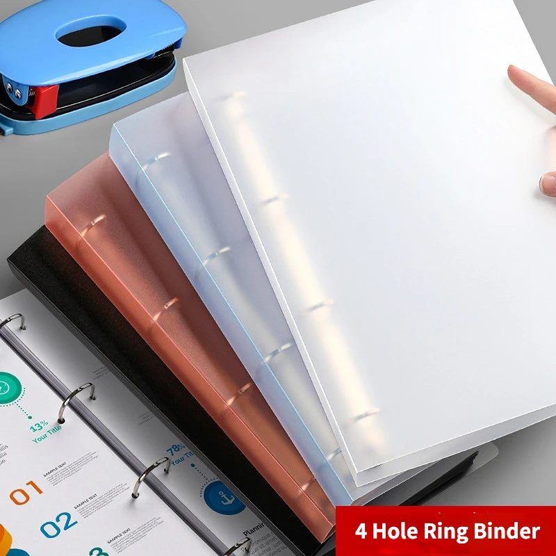 A4 File Folders Display Book 4Hole Ring Binder File Folders Transparent Color Waterproof Document Ring Binder Folder