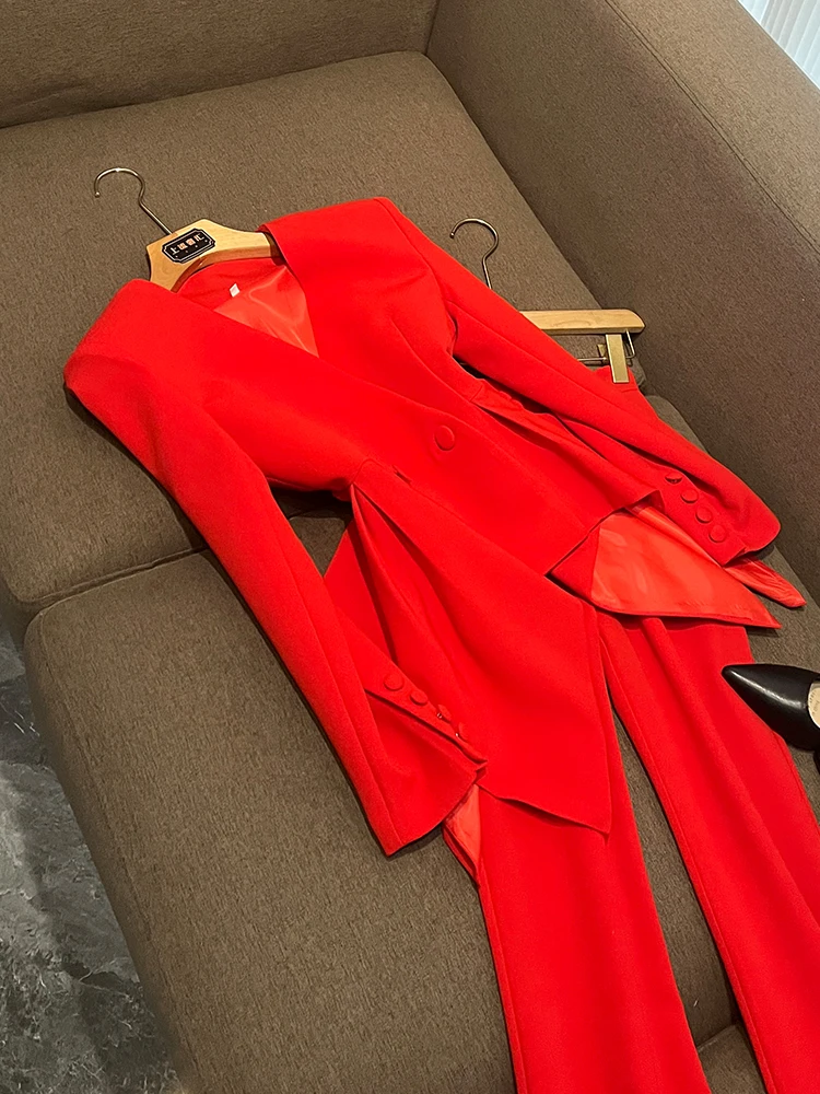 Slim-Fit-Set aus Jaet und Hose mit Spitzensaum-Design, Neu 2025, A483, zweiteilige Damen-Fairy-Herbstkollektion