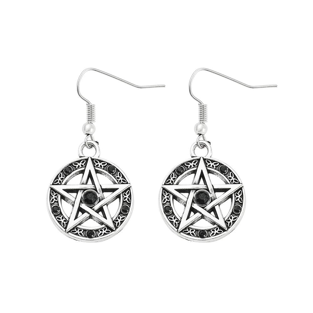 Supernatural Pentagram Pendant Earrings for Women, Crystal Dangle, Drop Jewelry Gifts, Red, Black, Fashion