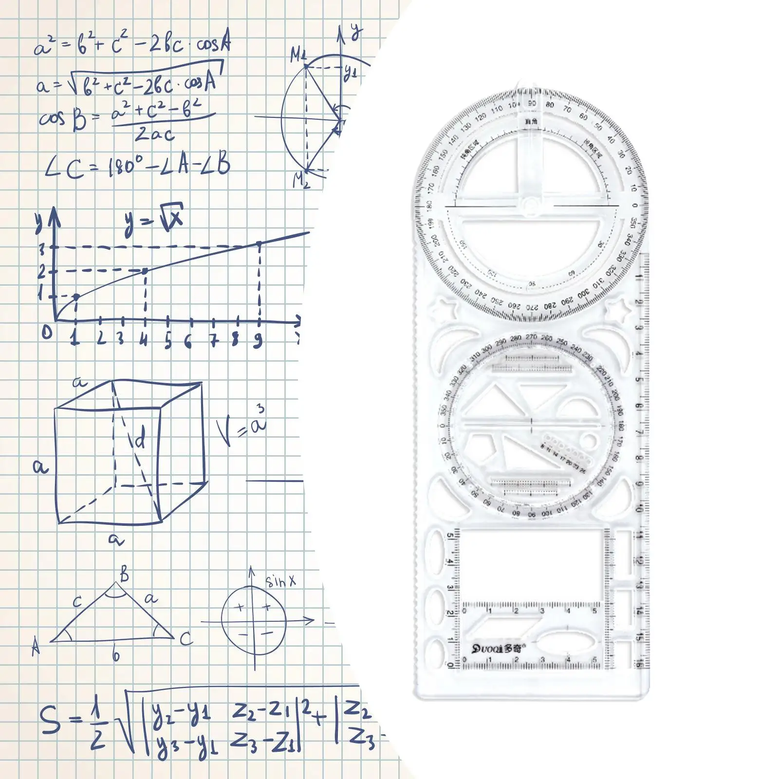 Multifunctional Geometric Ruler Mathematics Draft Rulers Supplies Drawing Template for Tailor Teachers Writing Drafting Sewing