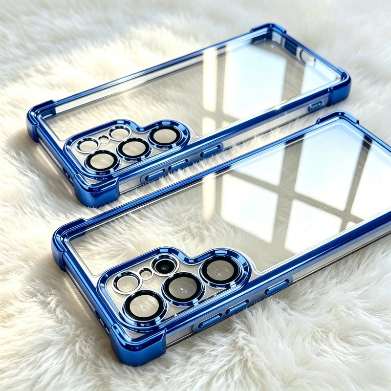 Fashion Plating Four Corner Clear Shockproof Case for Samsung Galaxy S26 S24 S25 Ultra S23 FE S22 S21 Plus Lens Protection Cover