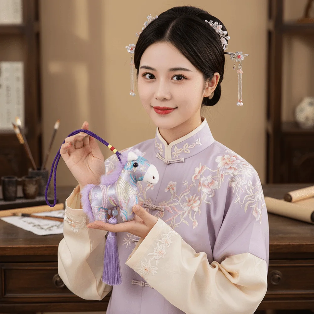 Chinese Style Pony Embroidered Pendant Spring Festival Satin New Year Horse Pendant Zodiac Mascot Tassel Car Hanging Ornaments