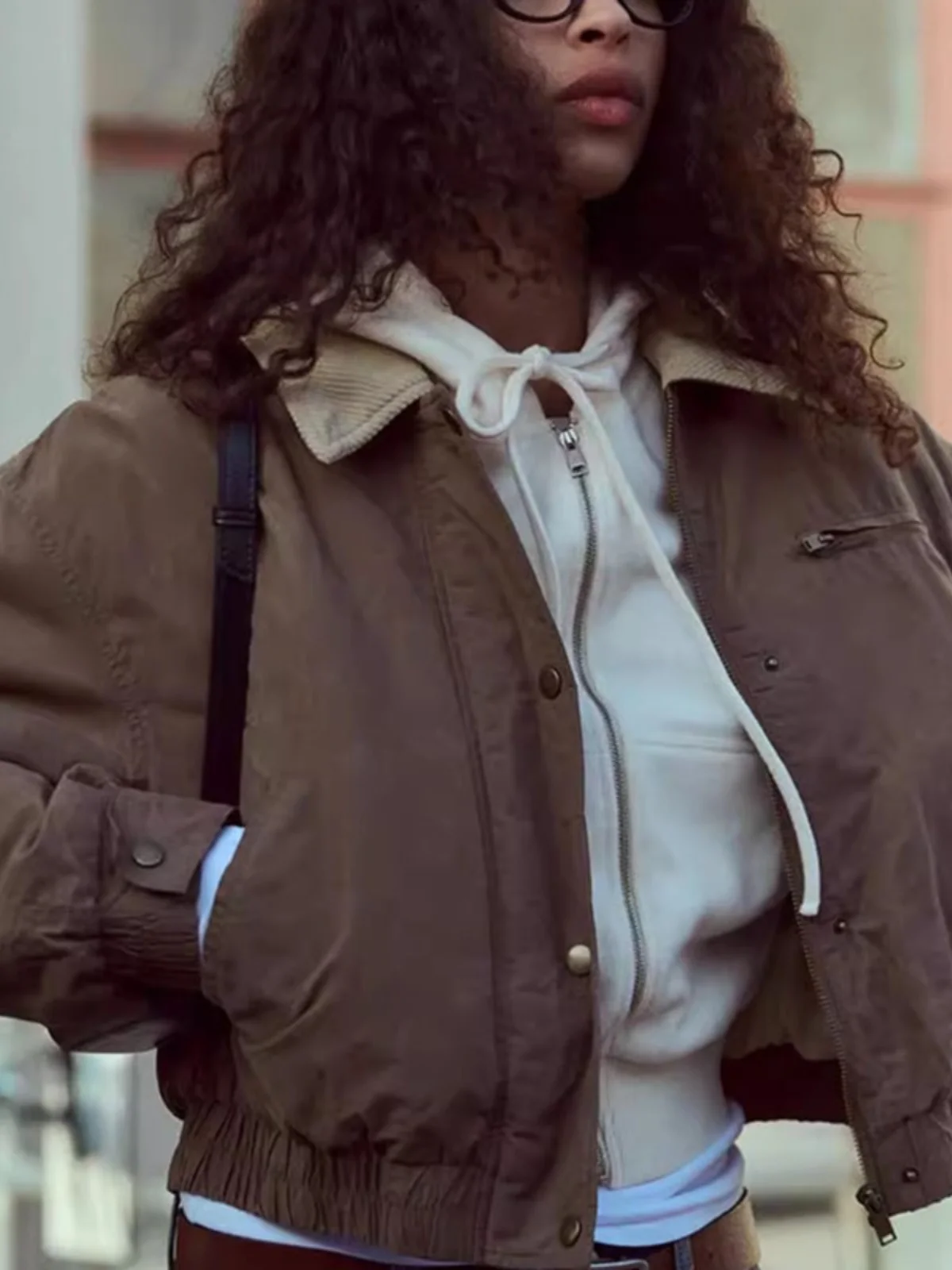 

New Spring Women's Pilot Jaet Wax Leather Collar Color Blo Outerwear Ne Regular Fit Faionable Ladies Coat