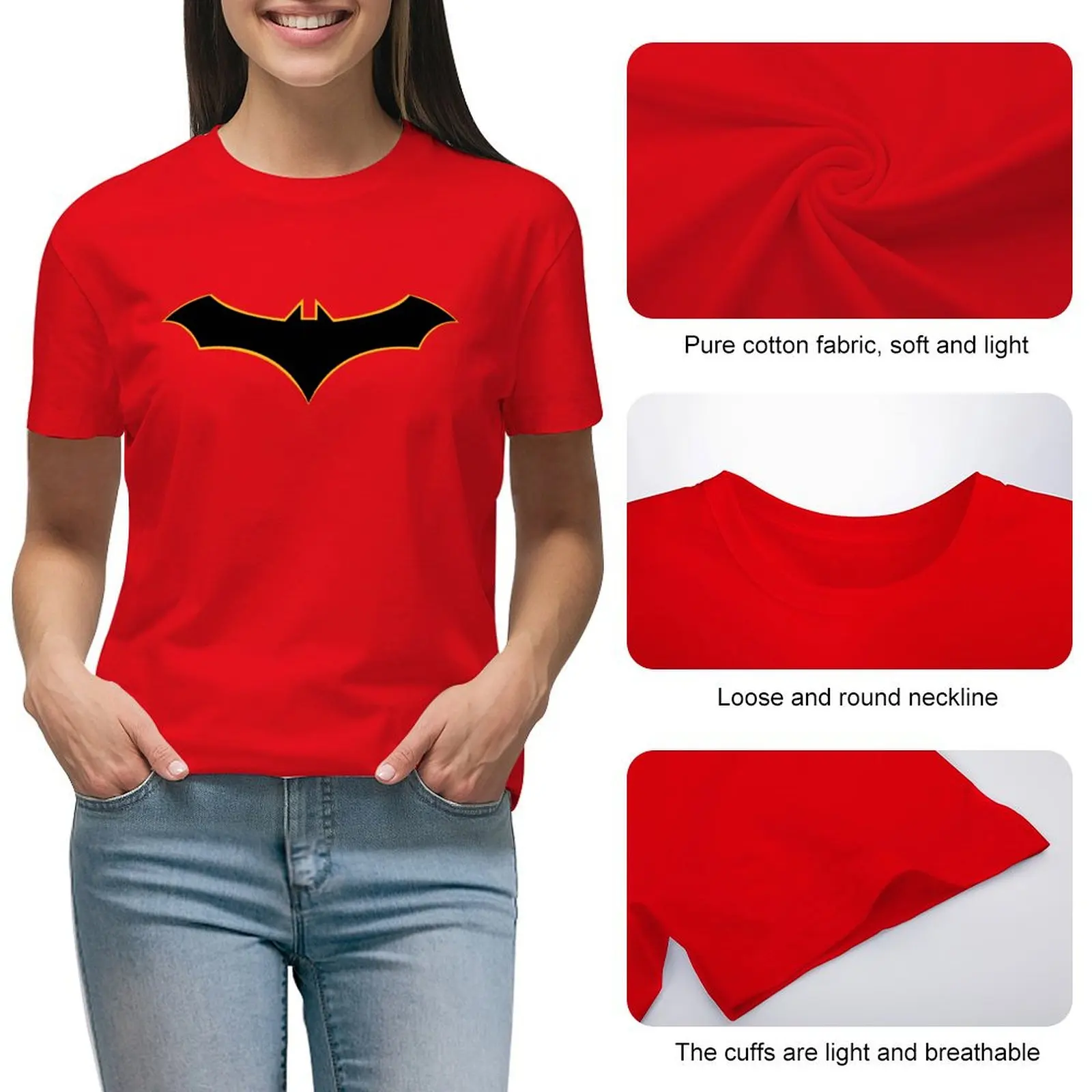 Mulheres Oversized Bat Symbol T-Shirt, Workout Blusa, Rebirth, Feminino