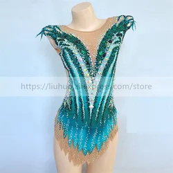 LIUHUO Women Girl Costume Performance Rhythmic Gymnastics Ballet Competition Leotard Ice Skating Dress Sleeveless Teen Blue Kids