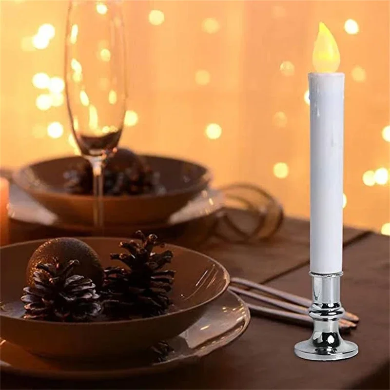 1Pair Electric LED Candle Lights with Removable Bases Environmental Flameless Long Candle Lamp Wedding Birthday Party Decoration