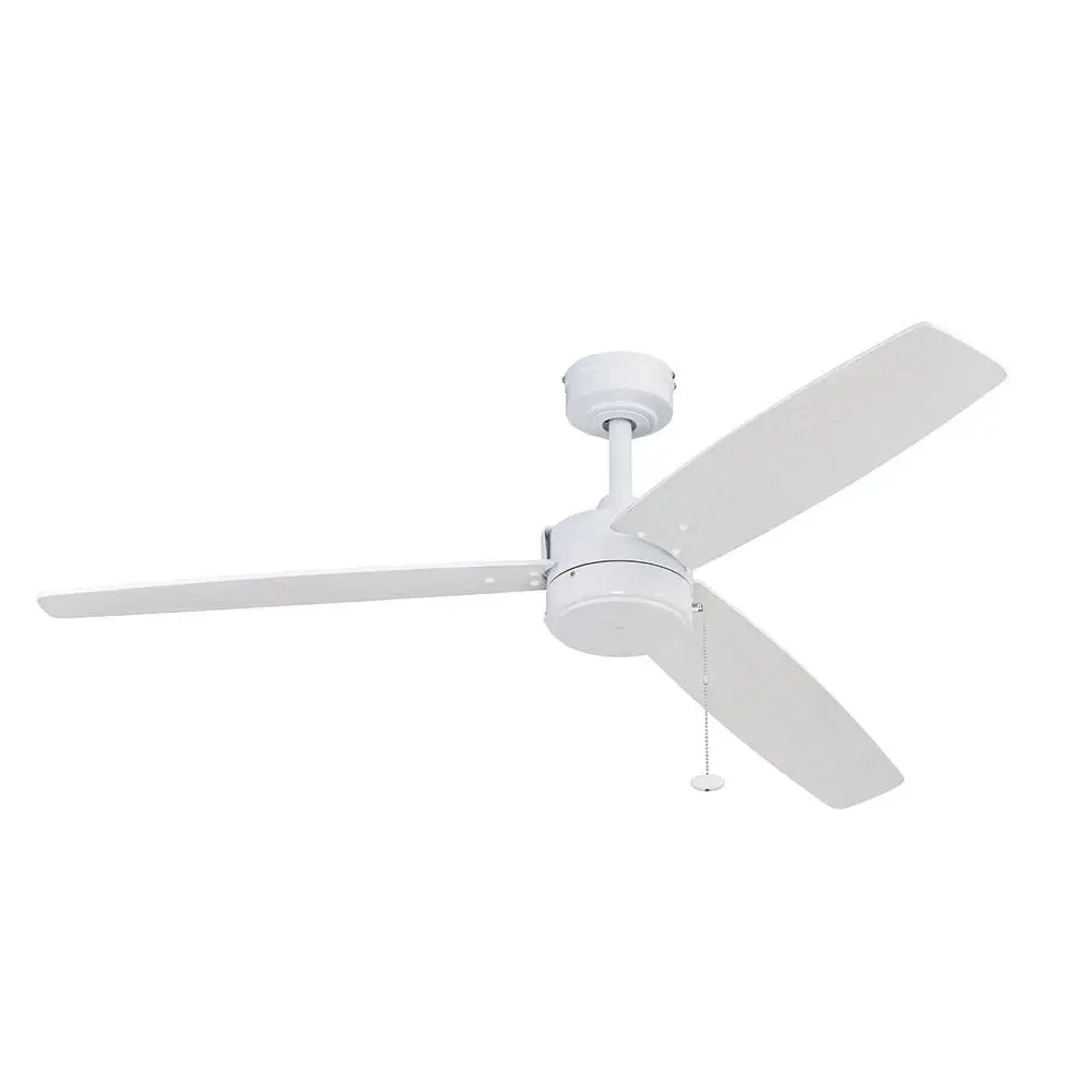 Ventilador de teto moderno de 52 polegadas com 3 lâminas, corrente de tração reversível, motor silencioso, área nominal úmida interna e externa