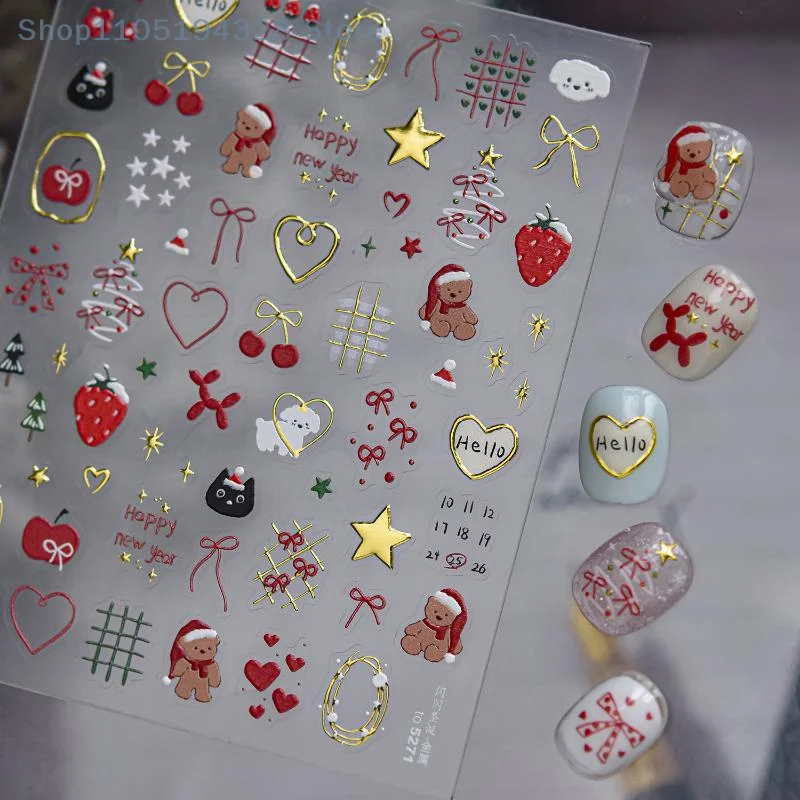 [MP] 1 ورقة لطيف كريستال الكرة الدانتيل قبعة حمراء نجمة القوس ندفة الثلج البطريق شجرة عيد الميلاد مسمار الفن ملصقات