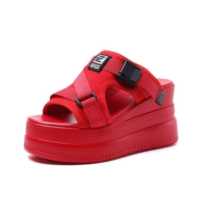 9cm Sommer Damen Schnallen-Slipper Flip-Flops Strandschuhe Keilabsatz-Slides Damen Plateau-Slipper Bonbonfarben Outdoor-Sandalen