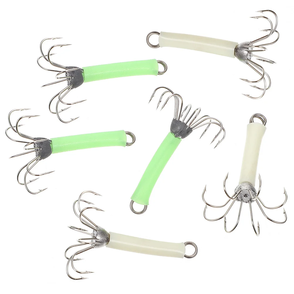 

6 Pcs Squid Hook Head Hooks Fluorescent Fishing Bait Luminous Outdoor Stainless Steel