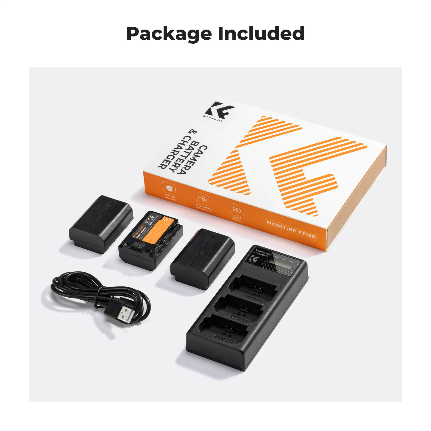 K&F CONCEPT NP-FZ100 Battery Charger Sets for Sony Alpha A7 III A7R III (A7R3) A9 a6600 a7R IV Alpha a9 II Camera Backup Battery