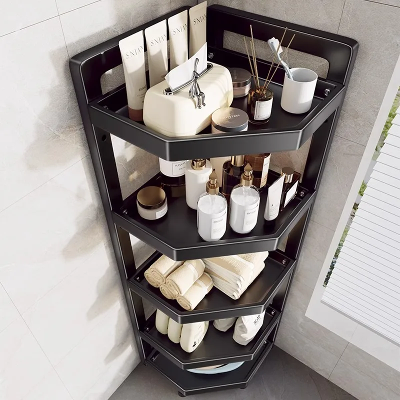 

German toilet triangular rack, toilet floor-to-ceiling multi-layer storage rack, bathroom debris corner storage rack