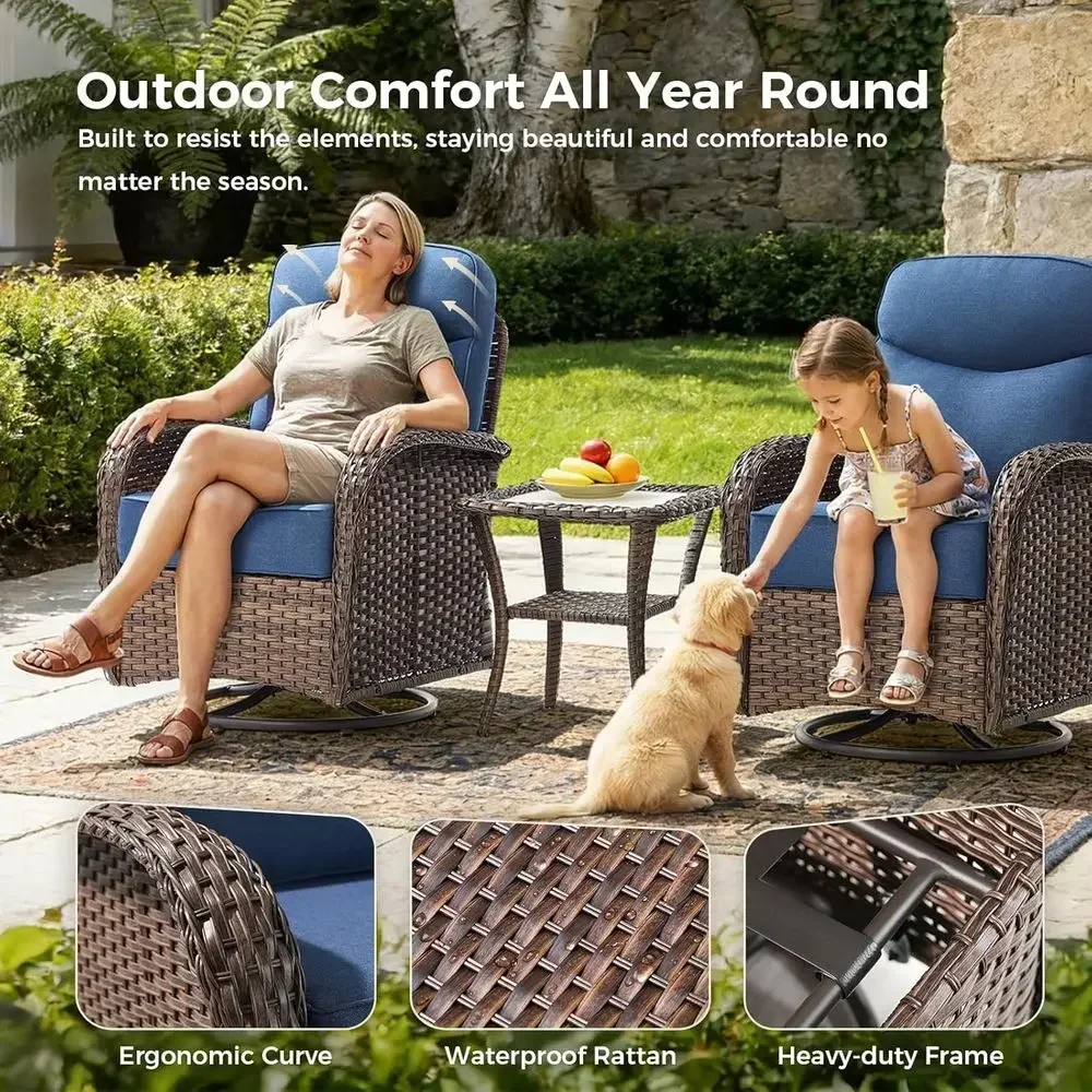 Luxury Patio urniture Set with Swivel Chairs & 6-Inch Thick Cushions, Outdoor High Back Swivel Rocker Patio Chairs, 5PCS Wicker