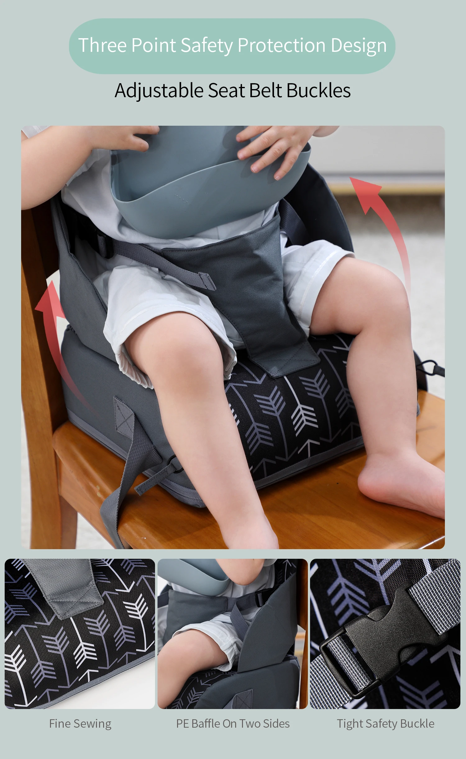 Baby Booster Seat Travel Booster Seat for Kitchen Chair PU Washable Straps Safety Buckle Portable Travel Toddler Booster Seat