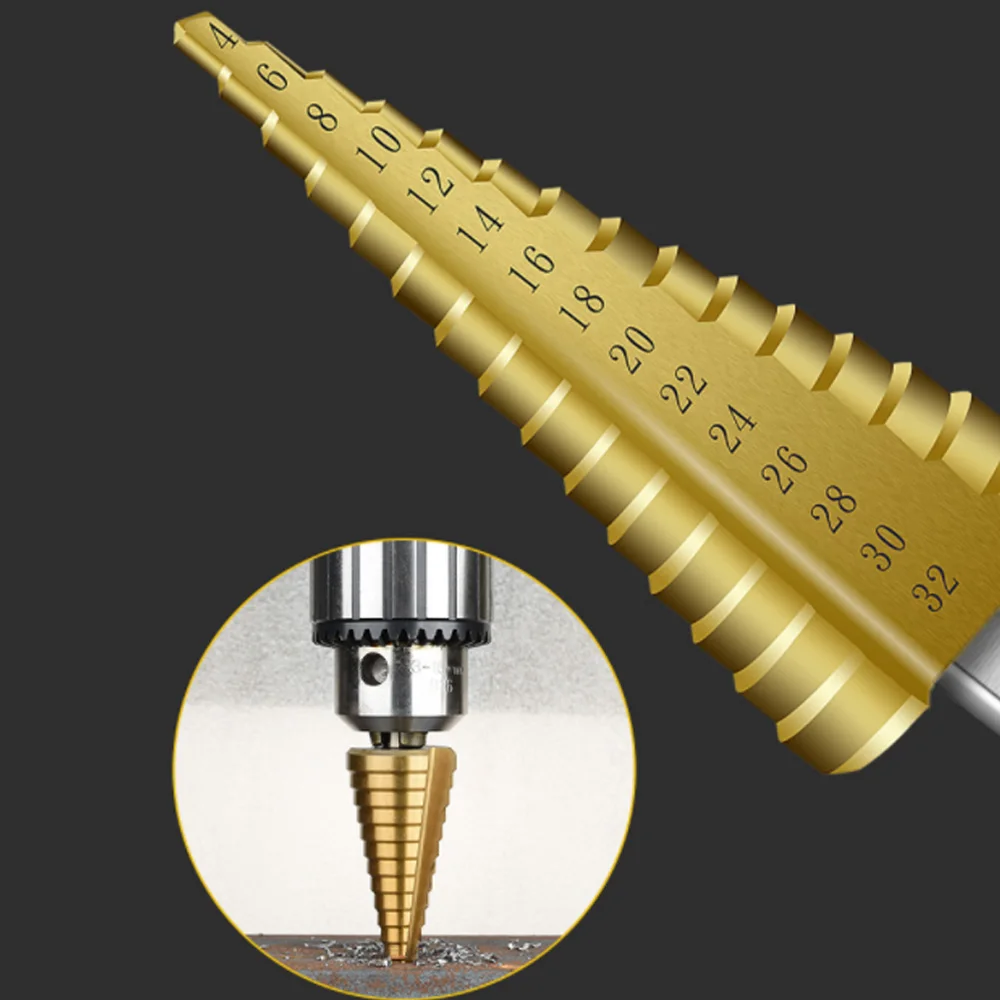 4-12mm 4-12mm 4-20mm HSS Straight Groove Step Drill Bit Set Titanium Coated Wood Metal Hole Cutter Core Drill Bit Set